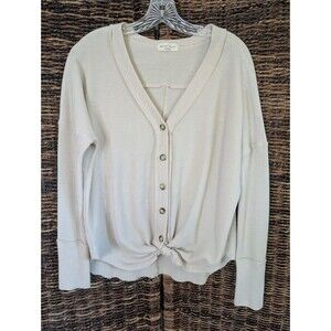 Hoity Toity Boutique Waffle Knit Thermal Twist Tie Top Women's Large Cream Boho